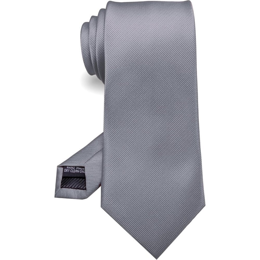 Men's Grey Solid Colour Tie Formal Necktie Imported Silk Blend